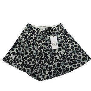 New Zara Women's Leopard Jupe-Shorts Skirt Skort Hi-Waist Animal Print Flowy S